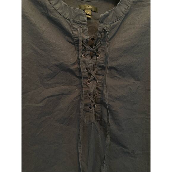 J. Crew Navy Cotton Lace Up Front Rolled Cap Sleeve Top size 2 - Picture 5 of 5